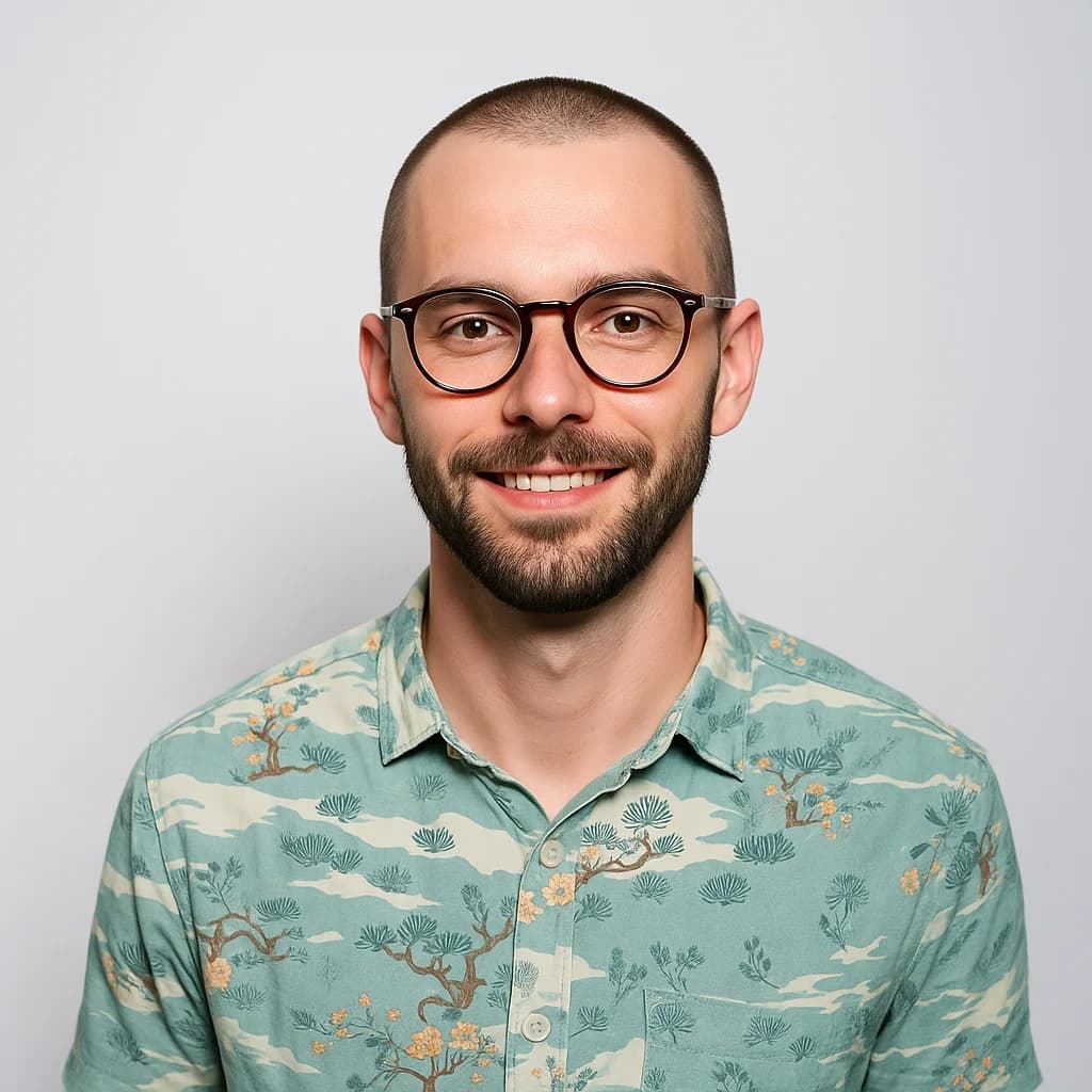 Man with AI-generated buzz cut