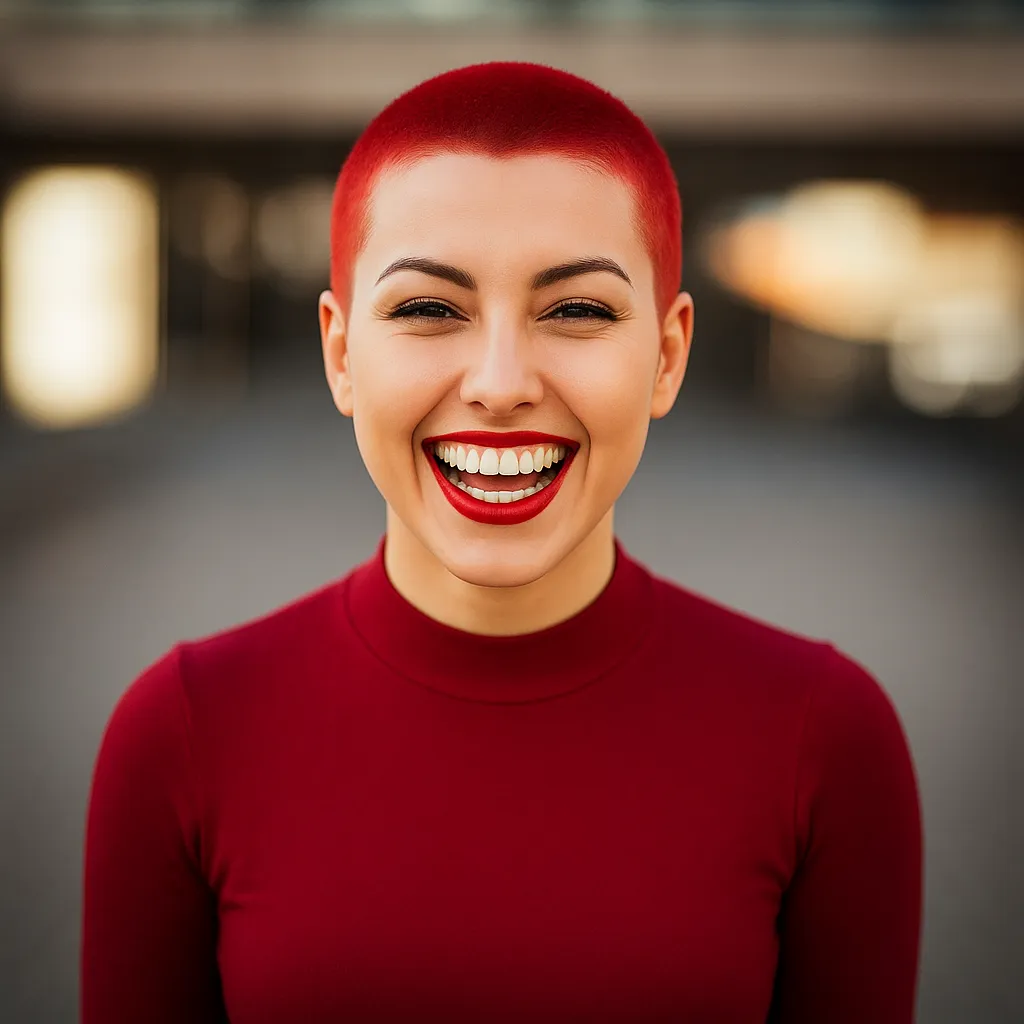 Woman with stylish buzz cut
