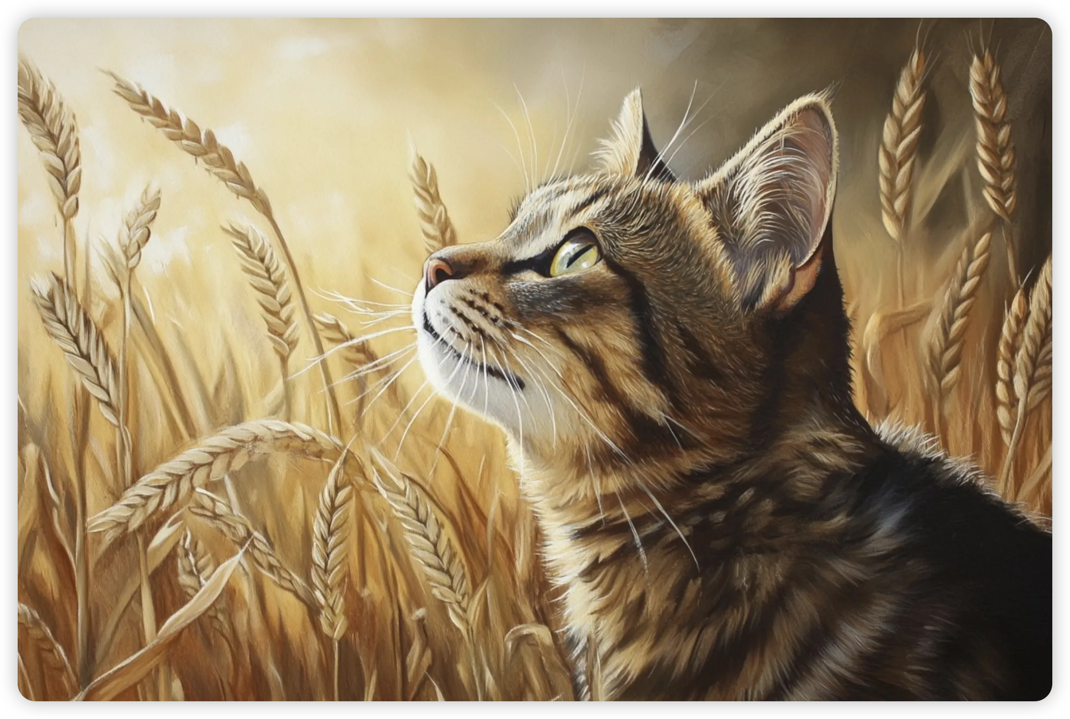 Cat in wheat field from portrait orientation