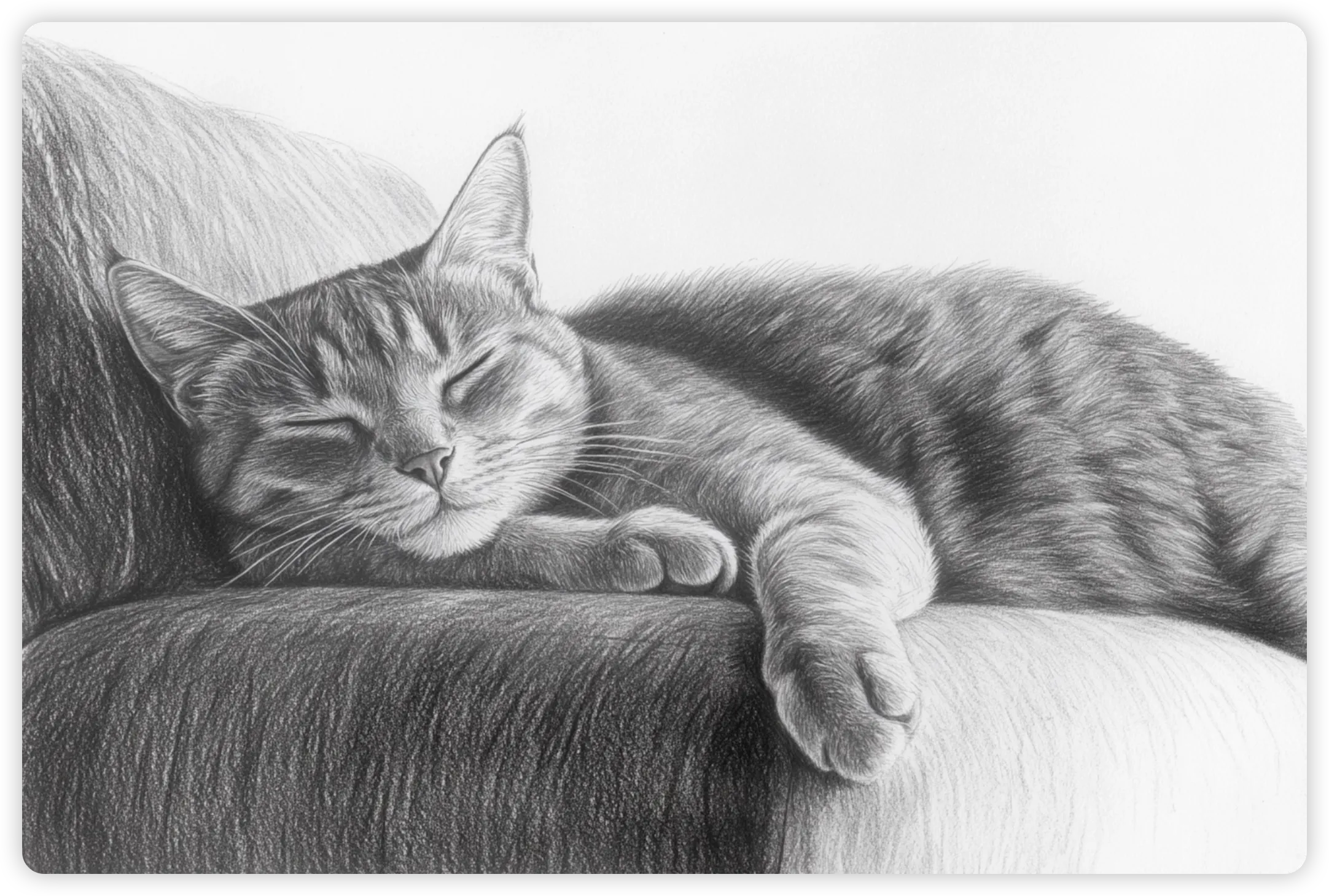 Minimalist pencil drawing of a cat on a sofa
