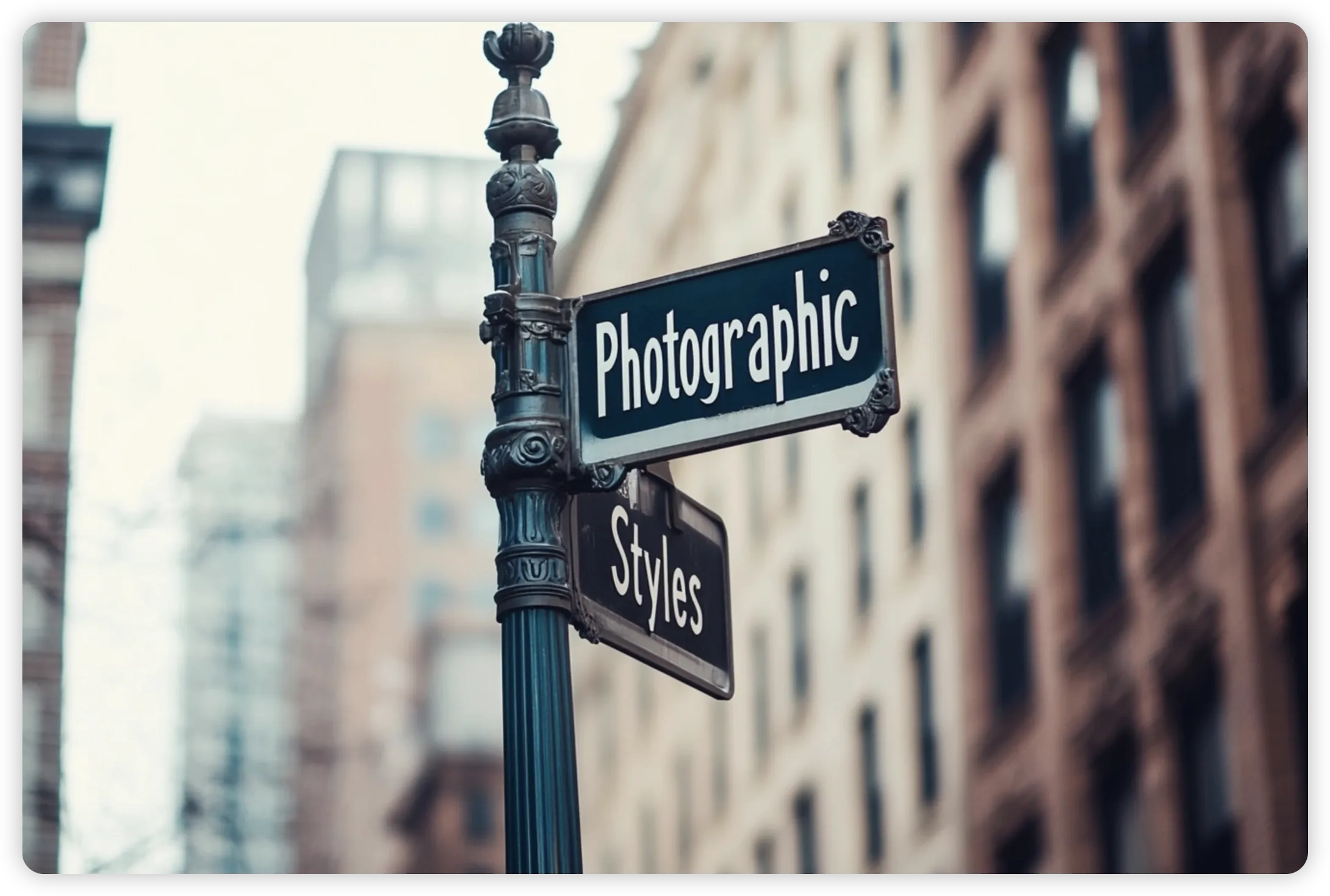 Street sign showing photography style prompting techniques