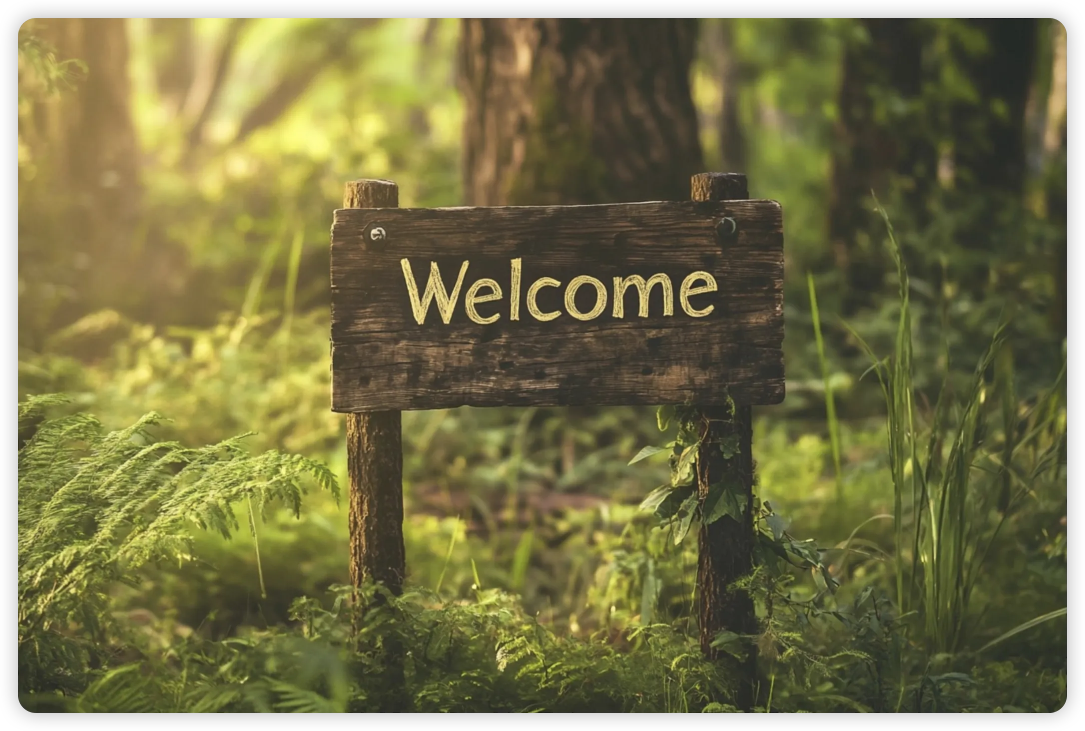Welcome sign in meadow showing text generation in images